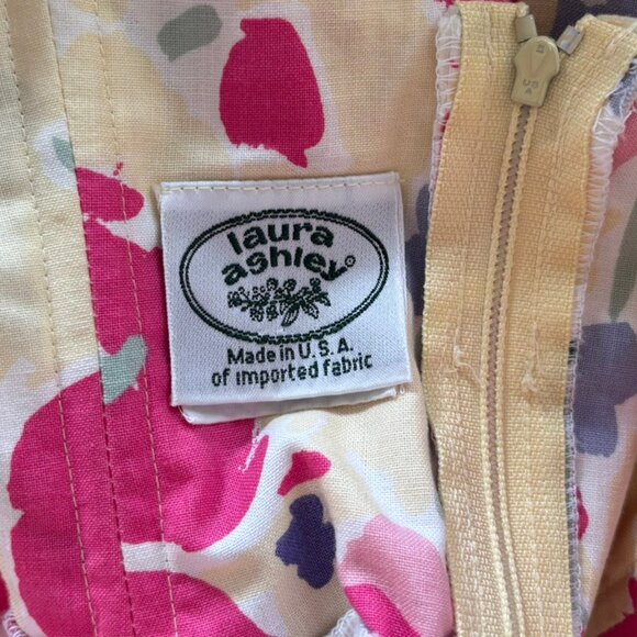 Vtg Laura Ashley Yellow Floral Strapless Fit & Flare Dress - Sz 10 (Runs Small) - Picture 4 of 6